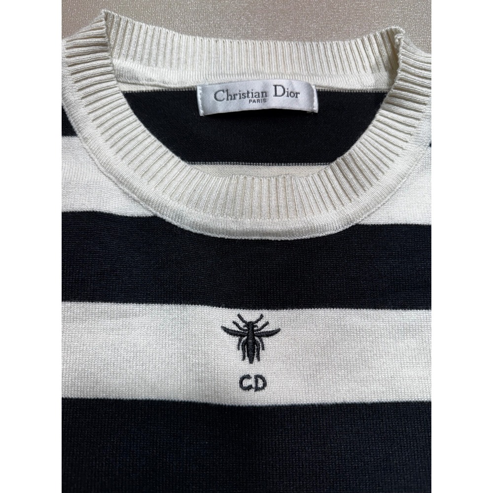 "Christian Dior Like" Paris Striped Bee Knit Top Short Sleeve Cotton France